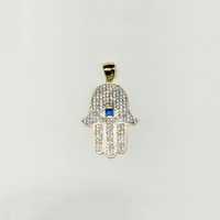 Iced-Out Hamsa Blue CZ Pendant (14K) - Popular Jewelry New York