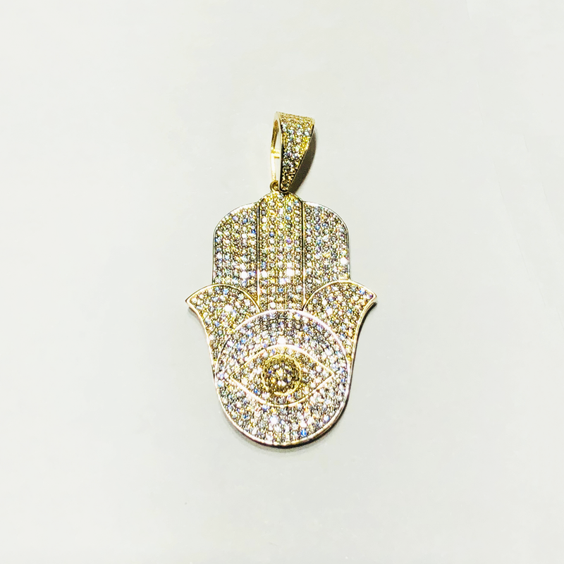 Iced Out Hamsa CZ Pendant (14K) - Popular Jewelry New York
