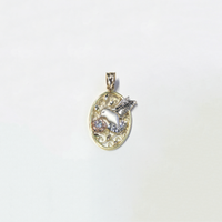 Hummingbird Diamond Cut CZ Tricolor Oval Pendant (14K) - Popular Jewelry - New York