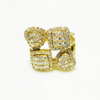 Iced-Out Hearts and Squares Diamond Ring 14K Yellow Gold