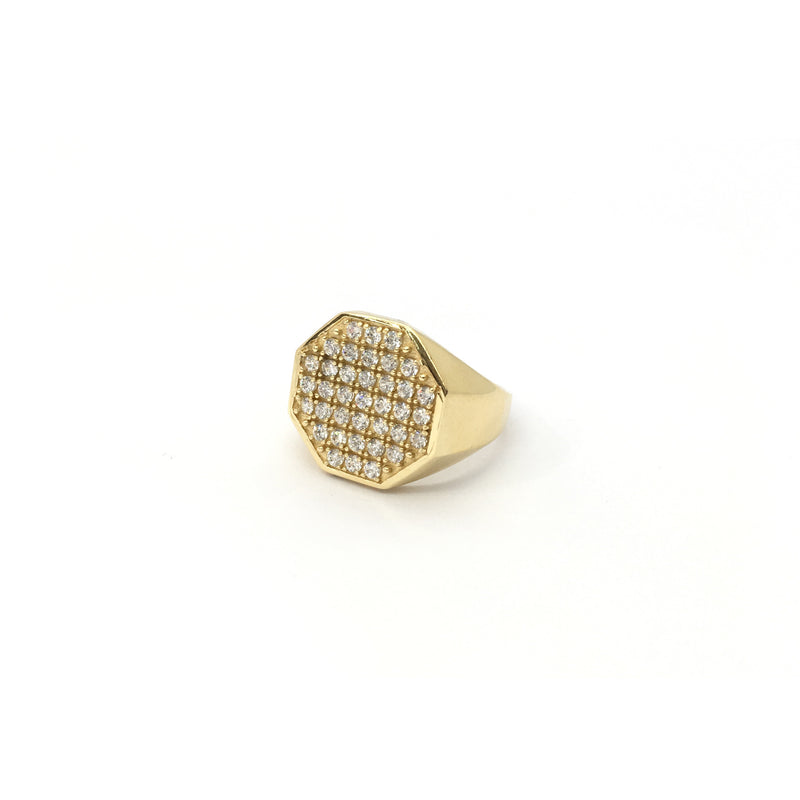 Iced Octagonal Signet CZ Ring (14K) diagonal - Popular Jewelry - New York