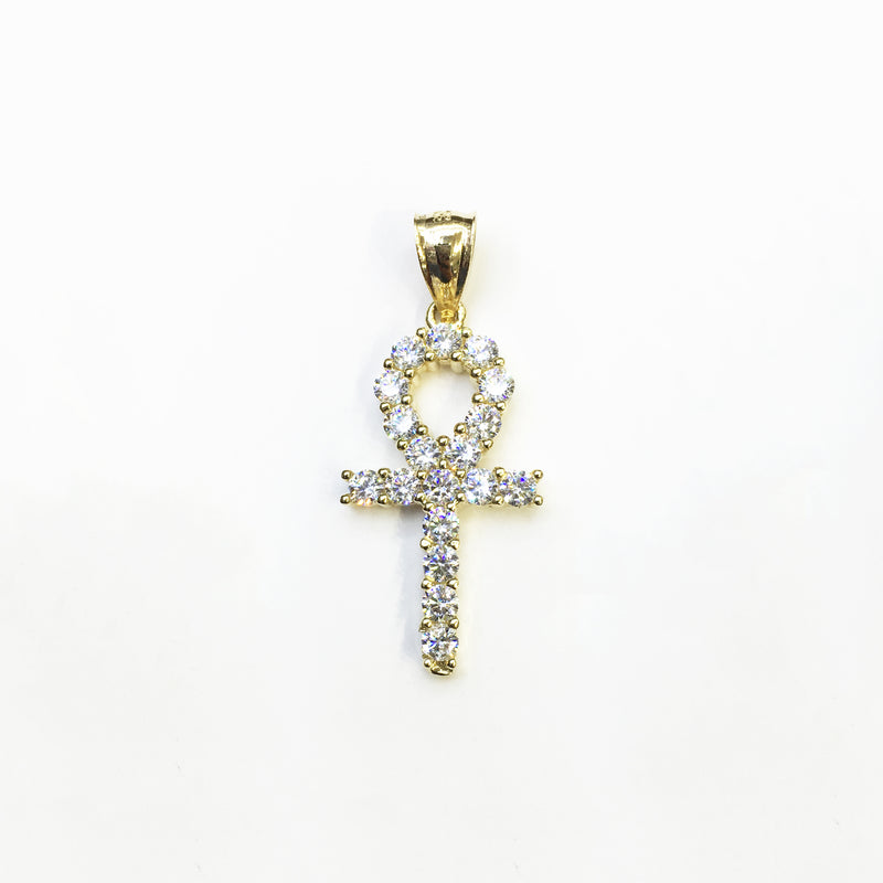 Iced Out Ankh CZ Pendant (14K) front - Popular Jewelry - New York