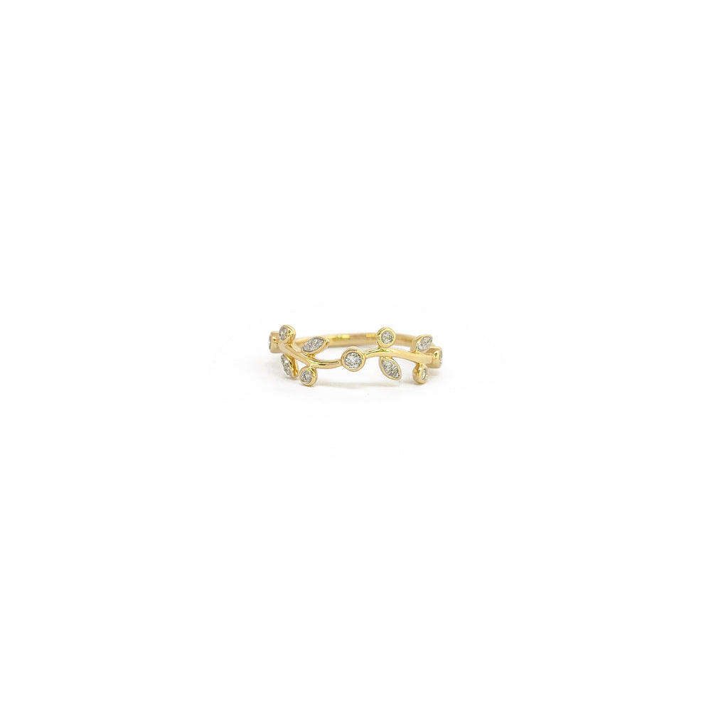 Ivy Scroll Diamond Ring yellow (14K) front - Popular Jewelry - New York