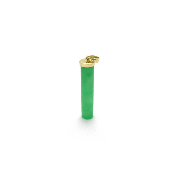 Green Jade Cylinder Bar Pendant (14K) front - Popular Jewelry - New York