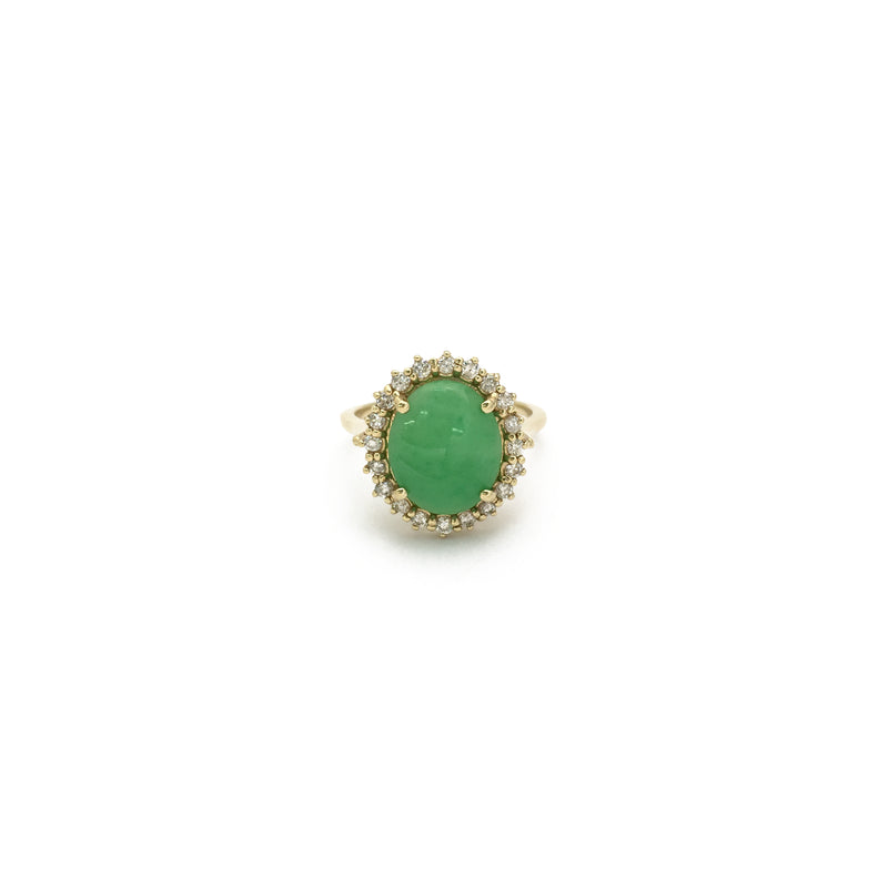 Jade Oval Diamond Halo Ring (14K) front - Popular Jewelry - New York