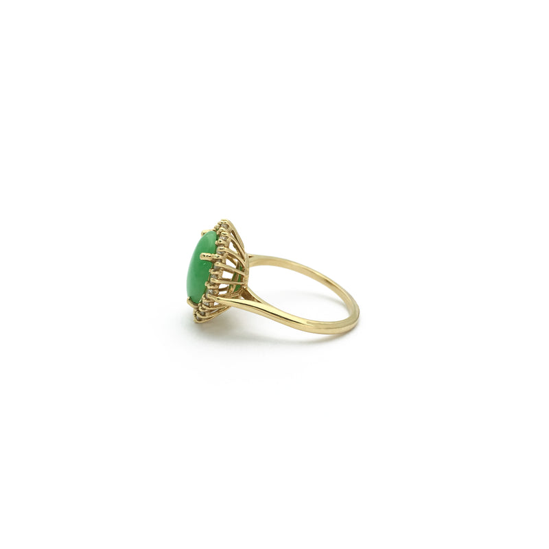 Jade Oval Diamond Halo Ring (14K) side - Popular Jewelry - New York