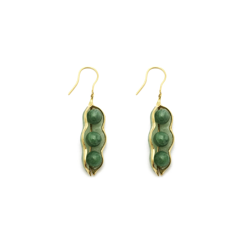 Jade Peapod Hanging Earrings (14K) front - Popular Jewelry - New York