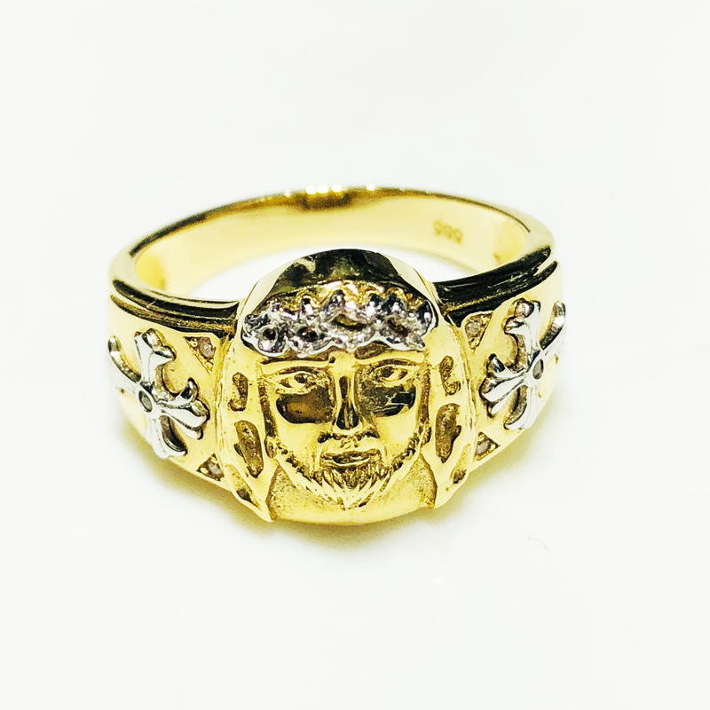 Jesus Head Crown Ring 14K Yellow Gold
