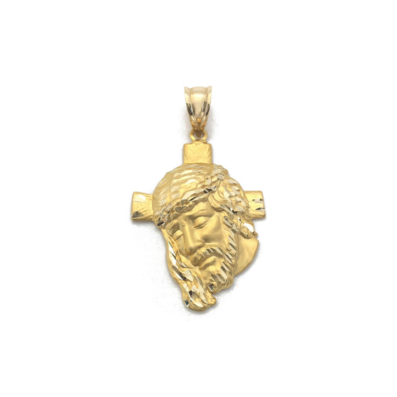 Jesus Head and Cross Pendant medium (14K) front - Popular Jewelry - New York