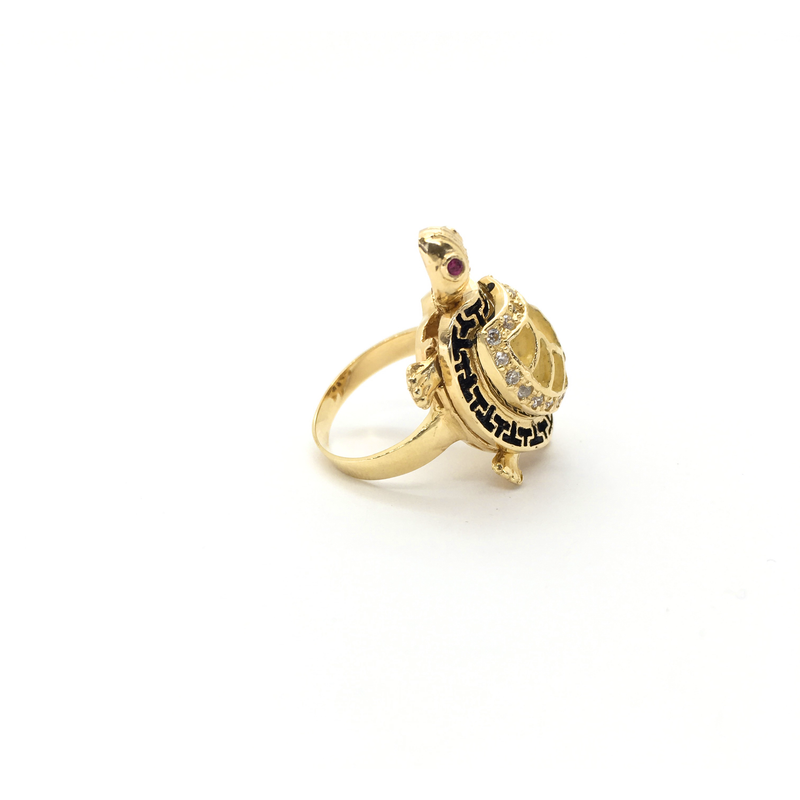 Meander Yellow Shell Turtle CZ Ring (14K) side 2 - Popular Jewelry - New York