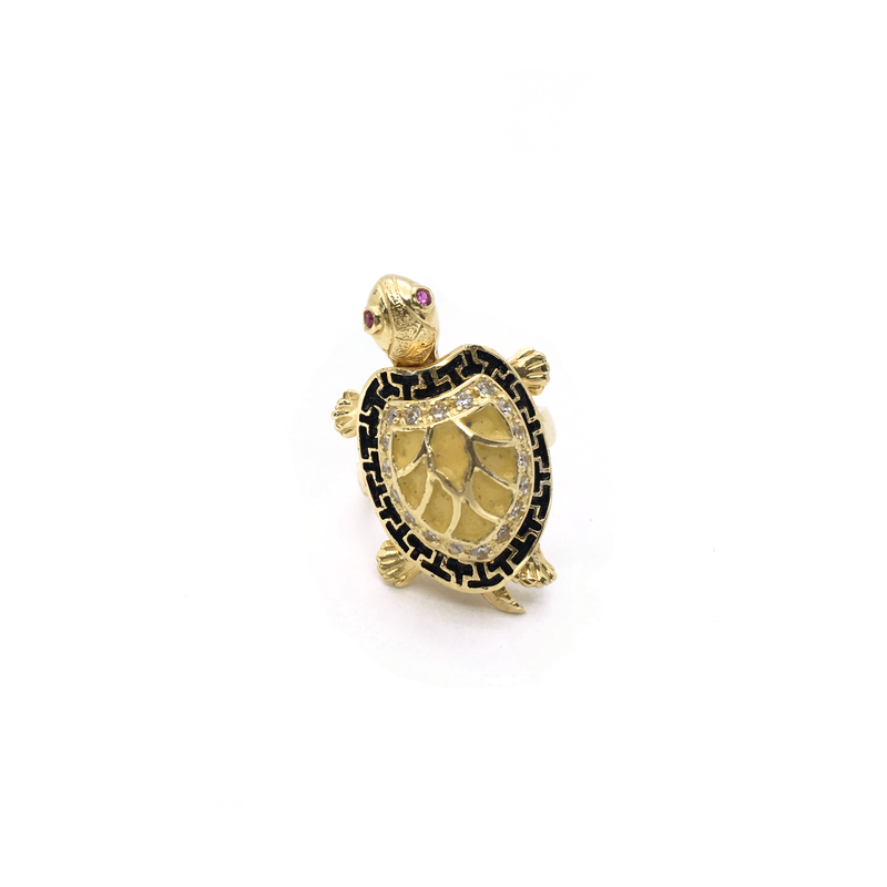 Meander Yellow Shell Turtle CZ Ring (14K) front - Popular Jewelry - New York
