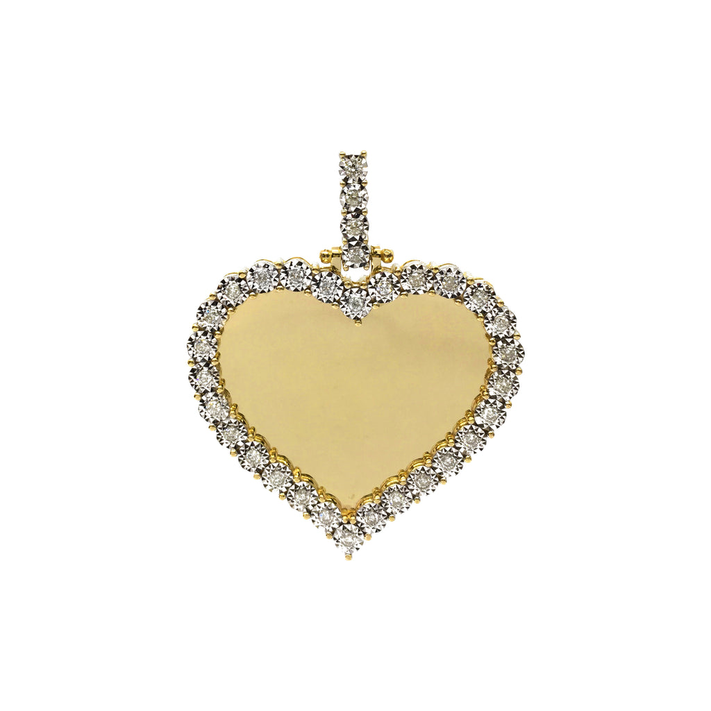 Diamond Invisible Set Heart Memorial Picture Pendant (10K/14K) – Popular J