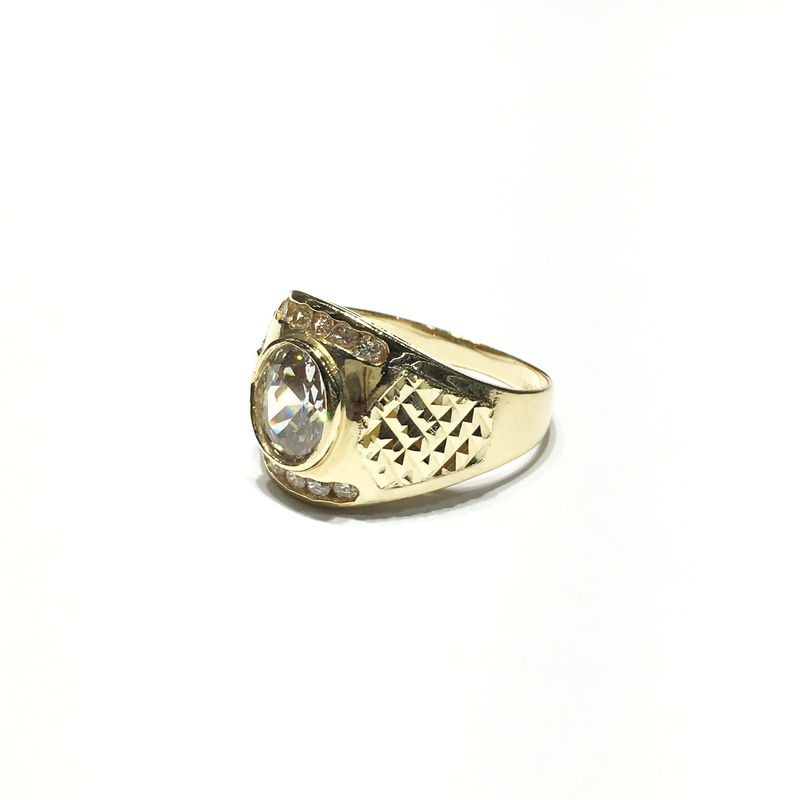 Oval Cubic Zirconia Diamond Cut Ring 14K Yellow Gold