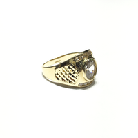 Oval Cubic Zirconia Diamond Cut Ring 14K Yellow Gold
