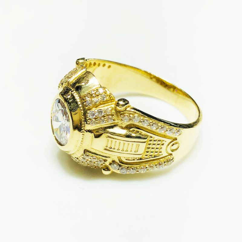 Oval Cut Gemstone Men's Ring 14K Yellow Gold