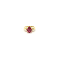 Oval Red CZ Three Stone Ring (14K) front - Popular Jewelry - New York