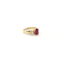 Oval Red CZ Three Stone Ring (14K) side - Popular Jewelry - New York