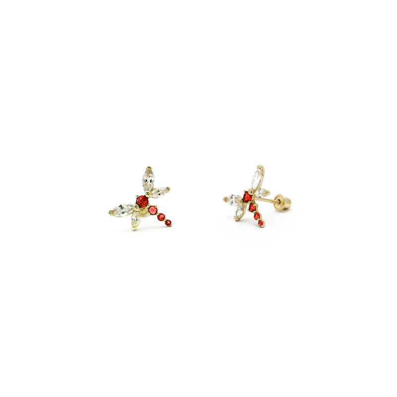 Dragonfly CZ Stud Earrings (14K) red - Popular Jewelry - New York
