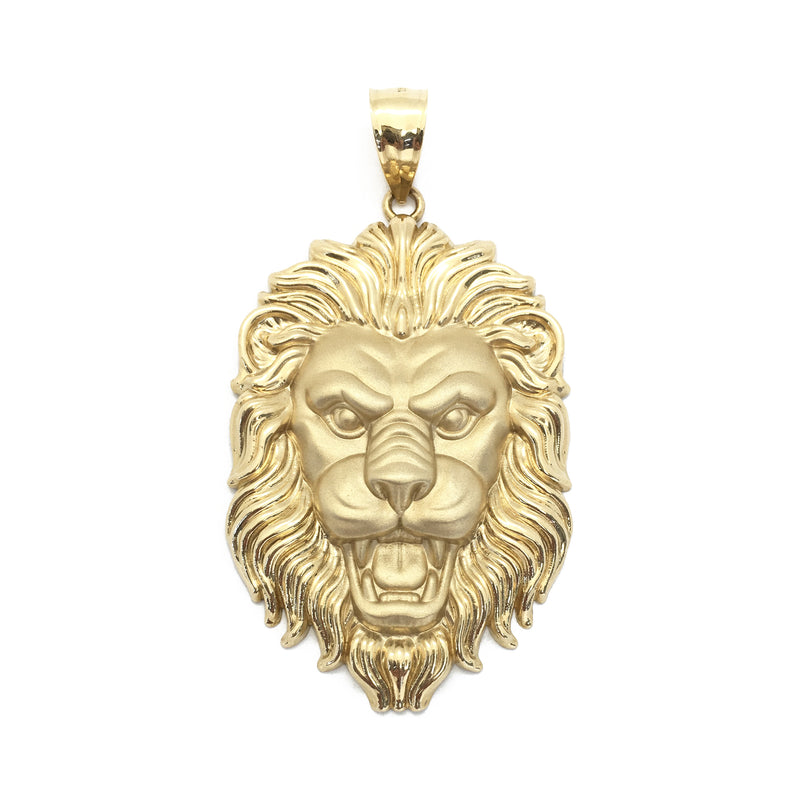 Roaring Lion Head Pendant large (14K) front - Popular Jewelry - New York