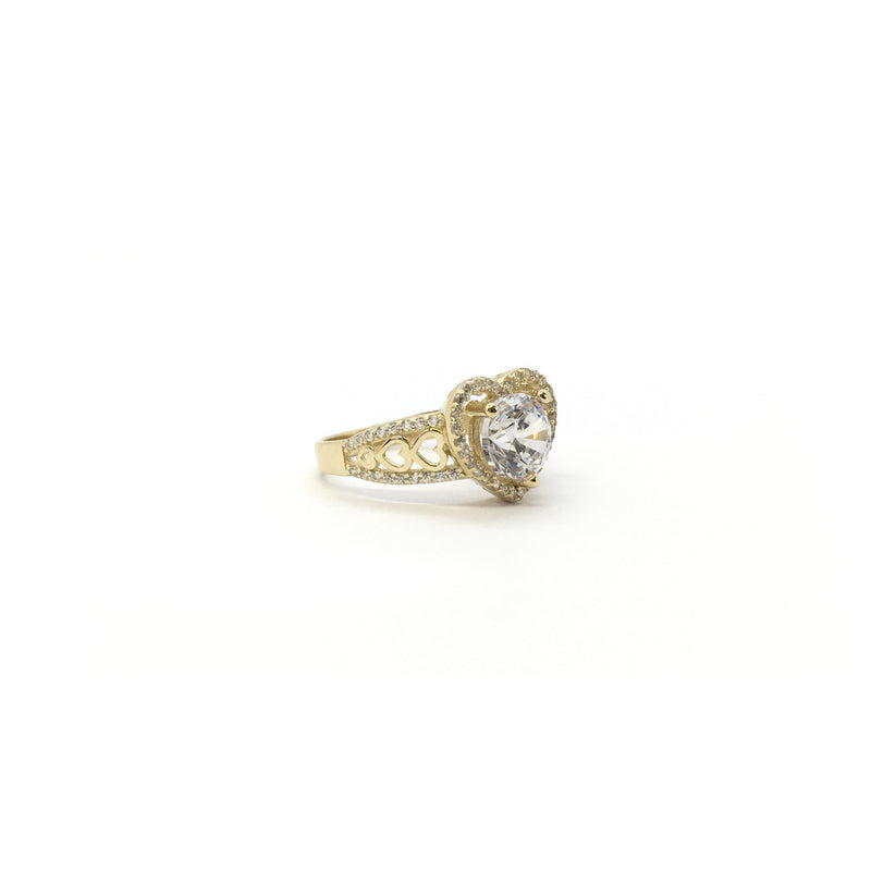 Round CZ Heart Halo Ring (14K) side - Popular Jewelry - New York