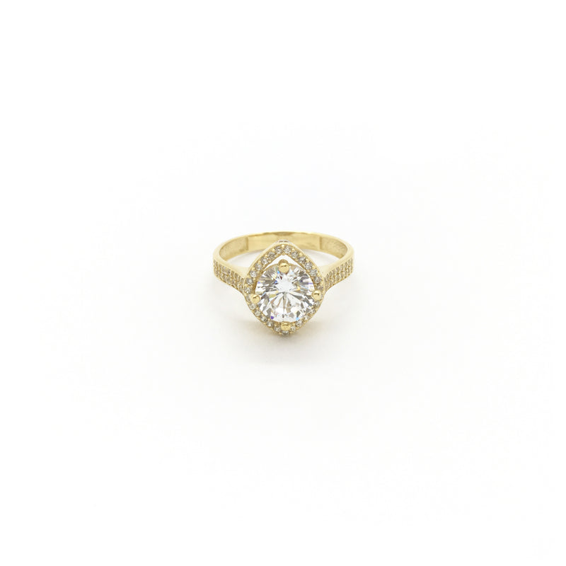Round CZ Rhombus Halo Ring (14K) front - Popular Jewelry - New York