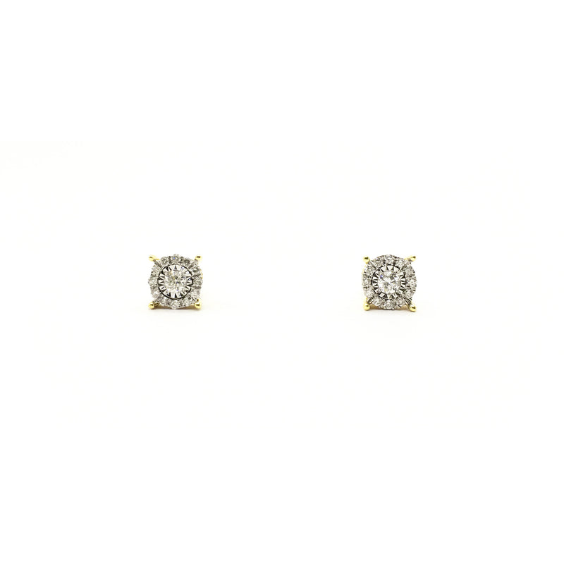 Round Diamond Halo Stud Earrings (14K) front - Popular Jewelry - New York