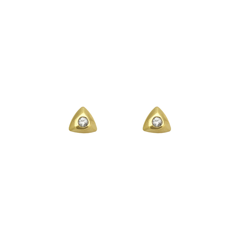 Round Diamond Triangular Stud Earrings (14K) front - Popular Jewelry - New York