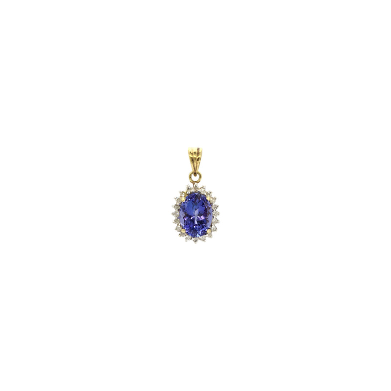 Tanzanite Diamond Halo Oval Pendant (14K) front - Popular Jewelry - New York