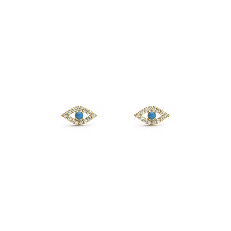 Turquoise Evil Eye CZ Stud Earrings yellow (14K) front - Popular Jewelry - New York