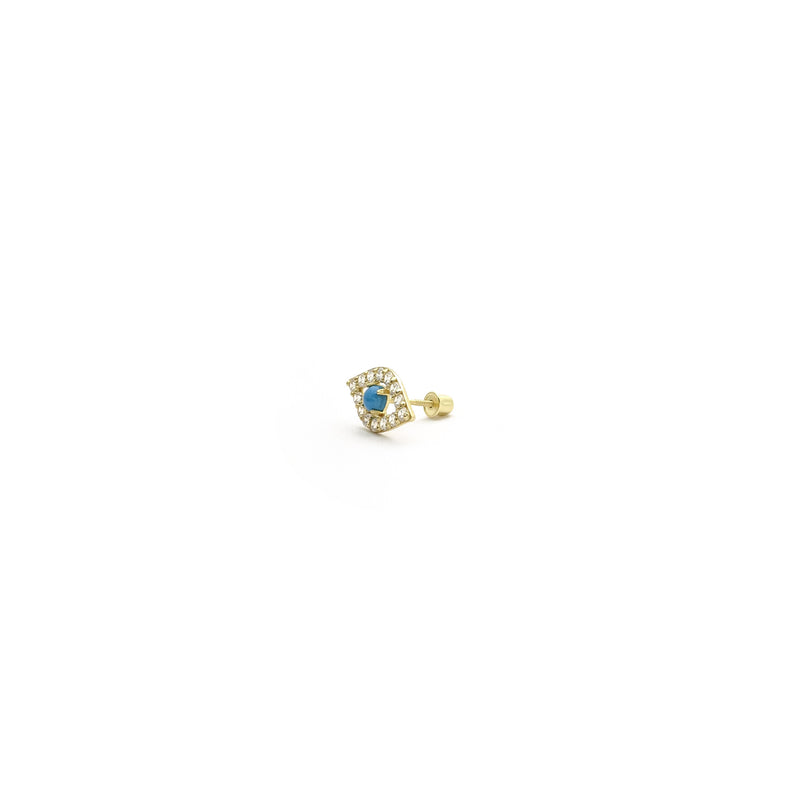 Turquoise Evil Eye CZ Stud Earrings yellow (14K) side - Popular Jewelry - New York