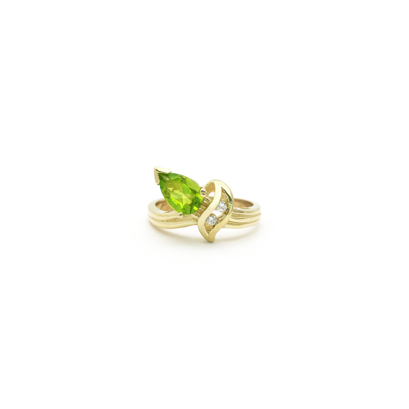 Vintage Embracing Leaf CZ Ring (14K) front - Popular Jewelry - New York