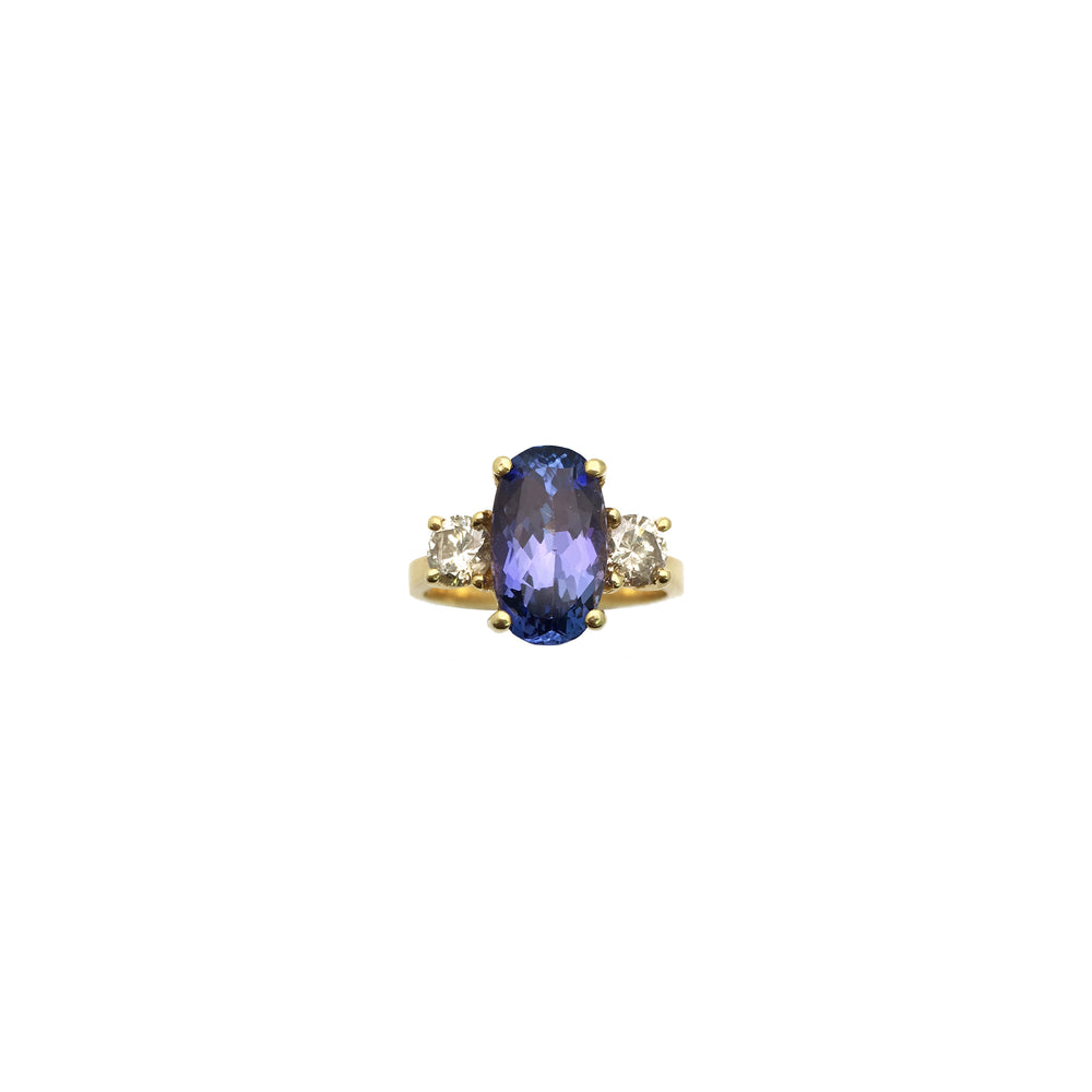 Vintage Tanzanite and Diamond Three Stone Ring (14K) front - Popular Jewelry - New York