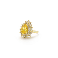 Yellow Teardrop CZ Double Halo Ring (14K) side - Popular Jewelry - New York