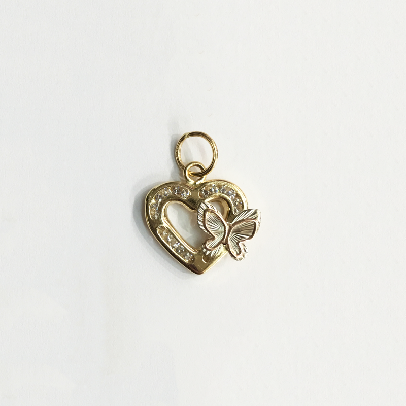 Butterfly Heart Frame CZ Pendant (14K) front - Popular Jewelry - New York