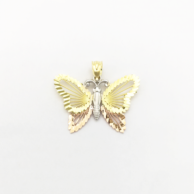 Butterfly Tricolor Diamond Cut Pendant (14K) front - Popular Jewelry - New York