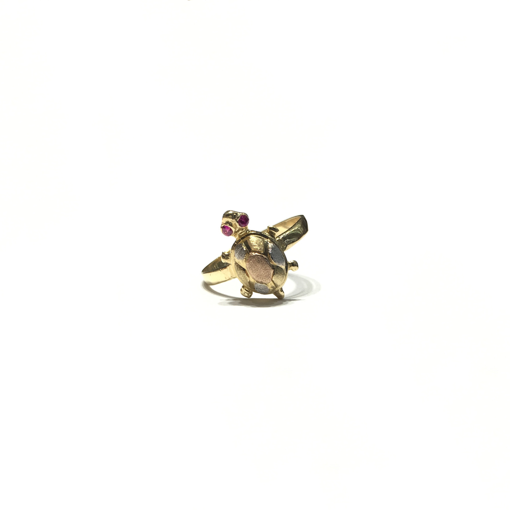 Tiny Turtle CZ Ring (Sandblasted Finish) (14K) front - Popular Jewelry - New York