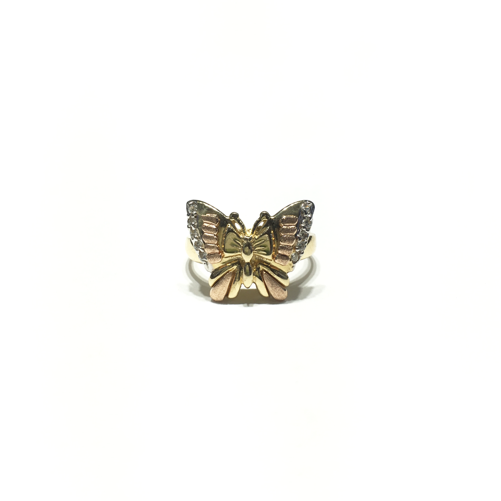 Tri-Color Butterfly CZ Ring (14K) front - Popular Jewelry - New York