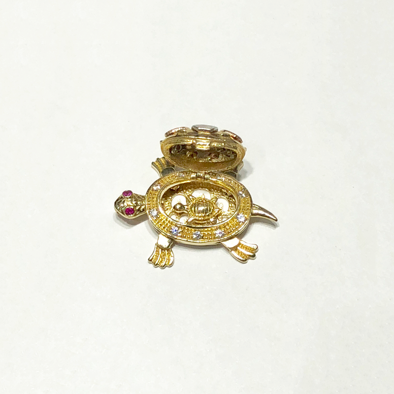 Baby Turtle CZ Tri-Color Locket Pendant (14K) - Popular Jewelry New York
