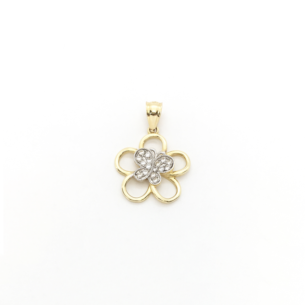 Nectaring Butterfly CZ Pendant (14K) front - Popular Jewelry - New York
