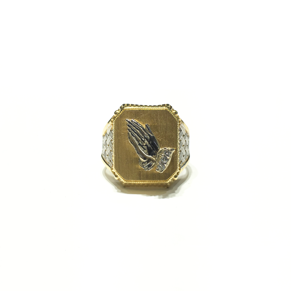 Praying Hands Signet Ring (14K) front - Popular Jewelry - New York