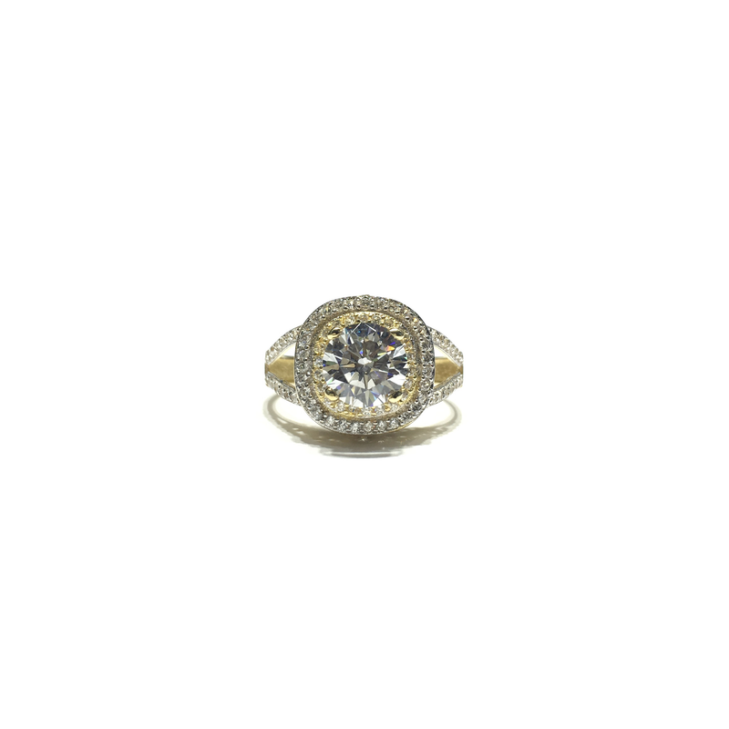 Round CZ Double Halo Split Shank Ring (14K) front - Popular Jewelry - New York
