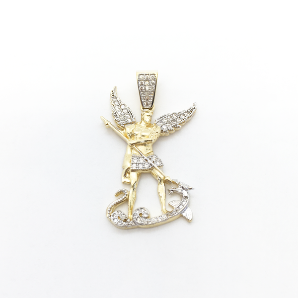 Saint Michael The Archangel CZ Pendant (14K) front - Popular Jewelry - New York