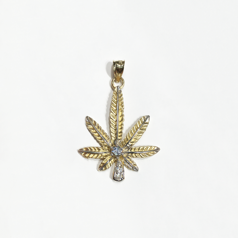 Cannabis Leaf CZ Two-Tone Pendant (14K) - Popular Jewelry - New York