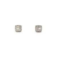 バゲットとラウンド ダイヤモンド スクエア スタッド ピアス (14K) フロント - Popular Jewelry - ニューヨーク