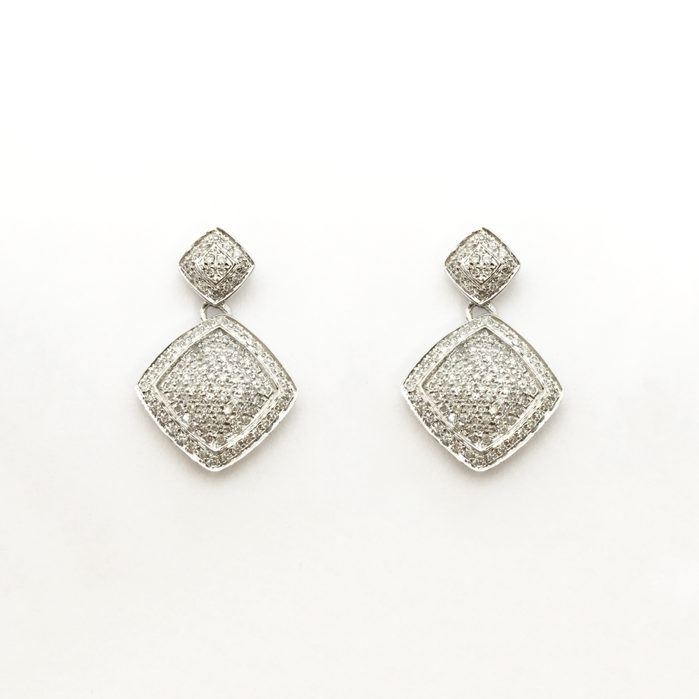 Diamond Rhombus Dangling Earrings (14K) front - Popular Jewelry - New York