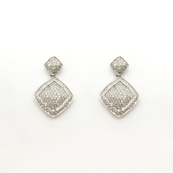 Diamond Rhombus Dangling Earrings (14K) front - Popular Jewelry - New York