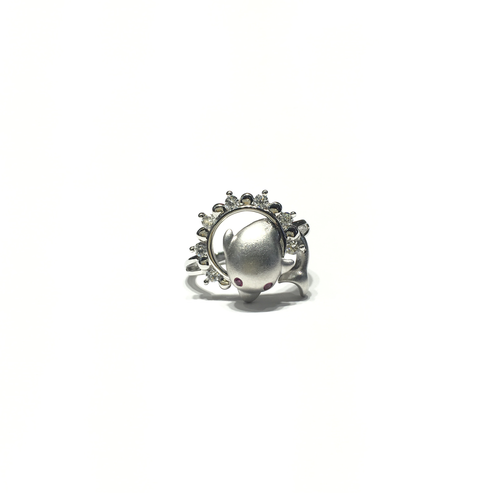 Jumping Dolphin CZ Ring (14K) front - Popular Jewelry - New York