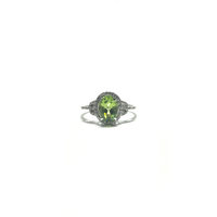 Oval Peridot Diamond French Halo Ring (14K) front - Popular Jewelry - New York