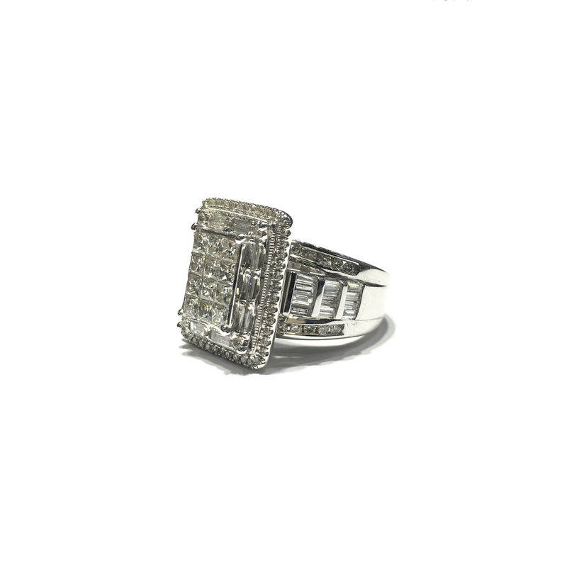 Princess Cut Diamond Cluster Engagement Ring (14K) side - Popular Jewelry - New York