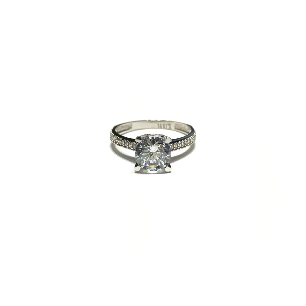 Round CZ Solitaire Four-Prong Ring (14K) front - Popular Jewelry - New York